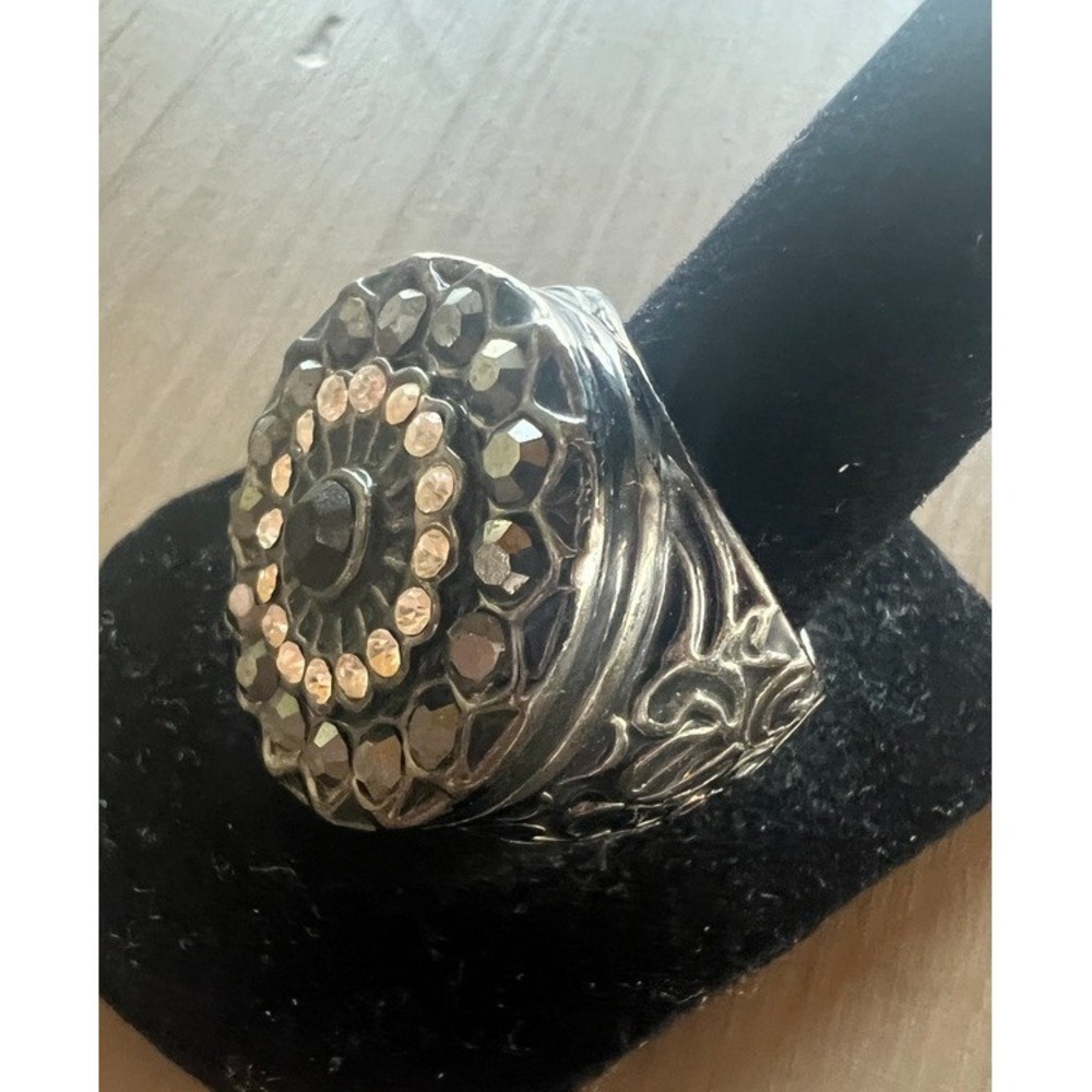 Gothic Statement Ring Size 8.5 Dark Medieval Style Black Rhinestones Whimsigoth